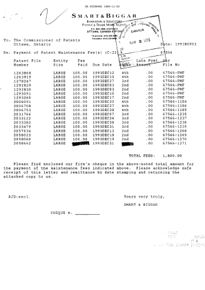 Canadian Patent Document 2058662. Fees 19931103. Image 1 of 1