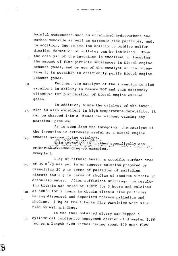 Canadian Patent Document 2058662. Prosecution Correspondence 19960515. Image 10 of 10