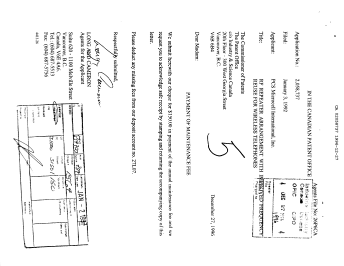 Document de brevet canadien 2058737. Taxes 19951227. Image 1 de 1