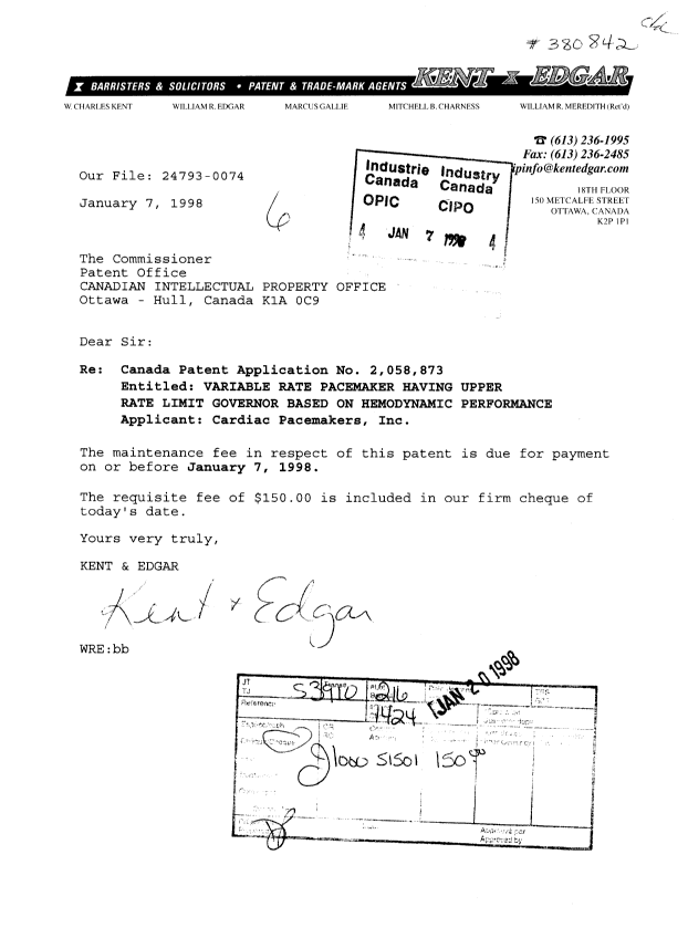 Document de brevet canadien 2058873. Taxes 19980107. Image 1 de 1