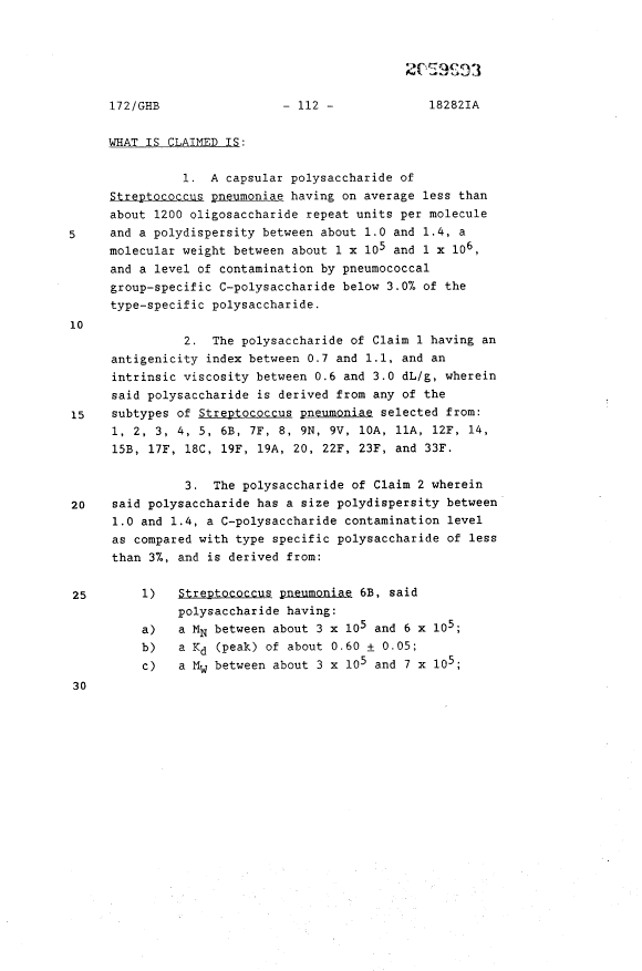 Document de brevet canadien 2059693. Revendications 19940120. Image 1 de 7