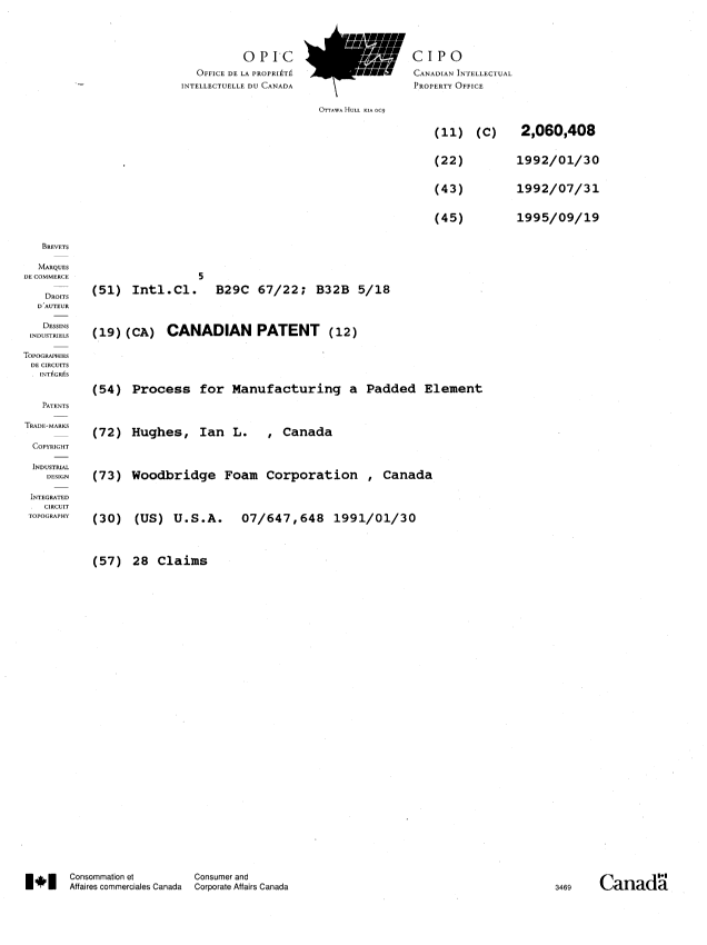 Canadian Patent Document 2060408. Cover Page 19950919. Image 1 of 1