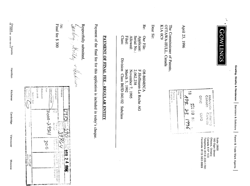 Canadian Patent Document 2062238. Correspondence 19951223. Image 1 of 1