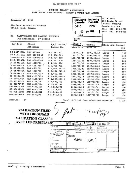 Document de brevet canadien 2062238. Taxes 19961217. Image 1 de 1