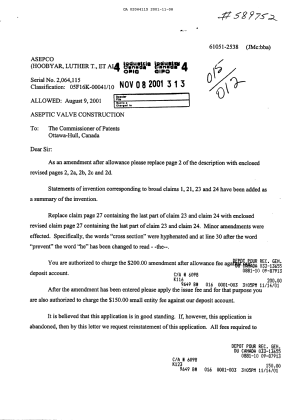 Canadian Patent Document 2064115. Correspondence 20011108. Image 1 of 2