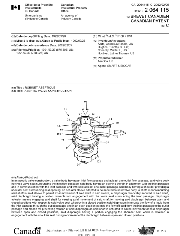 Document de brevet canadien 2064115. Page couverture 20020116. Image 1 de 1
