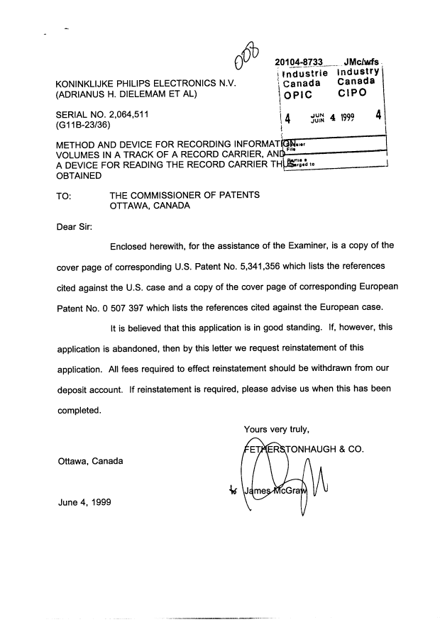 Canadian Patent Document 2064511. Prosecution-Amendment 19981204. Image 1 of 3