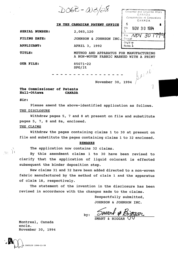Canadian Patent Document 2065120. Prosecution-Amendment 19931230. Image 1 of 1