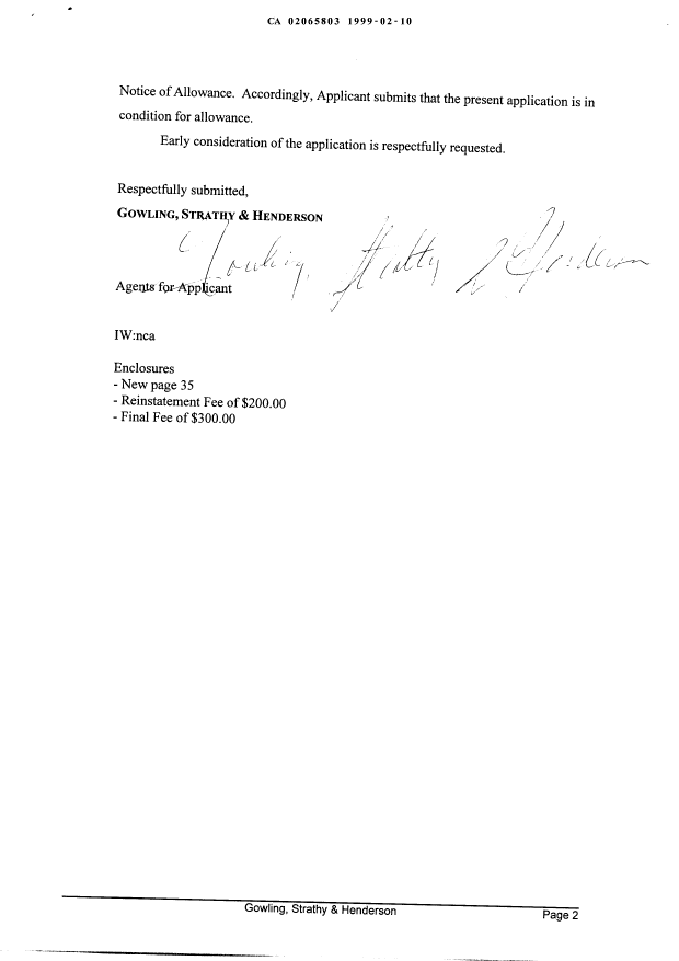 Canadian Patent Document 2065803. Prosecution-Amendment 19990210. Image 2 of 3