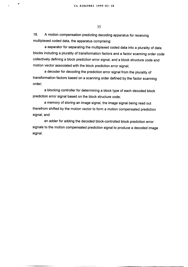 Canadian Patent Document 2065803. Prosecution-Amendment 19990210. Image 3 of 3