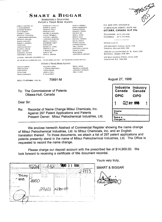 Document de brevet canadien 2066501. Cession 19980827. Image 1 de 10