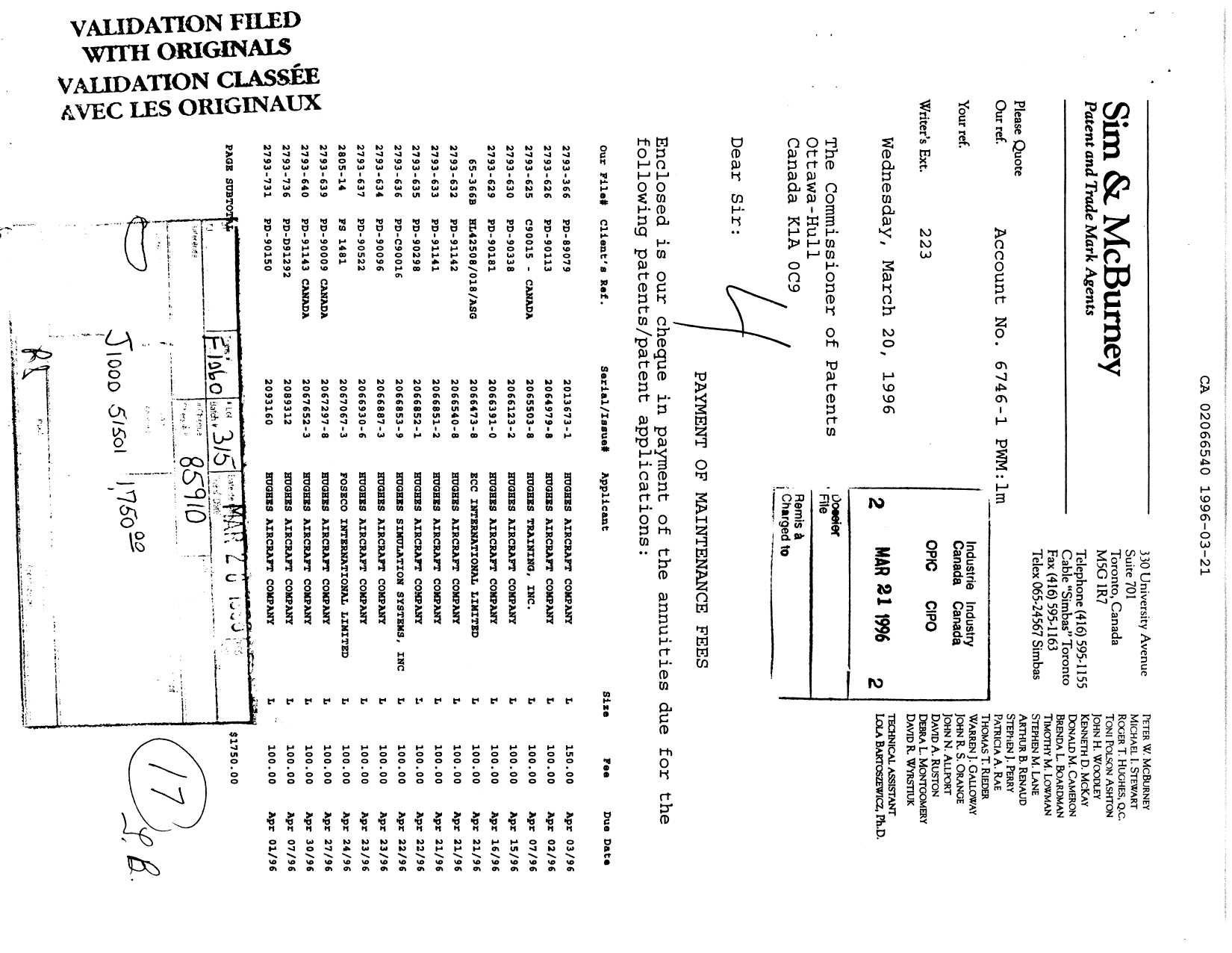 Document de brevet canadien 2066540. Taxes 19951221. Image 1 de 1