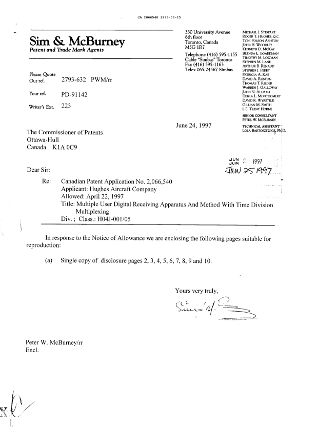 Canadian Patent Document 2066540. Prosecution-Amendment 19961225. Image 1 of 1