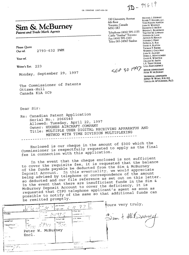 Canadian Patent Document 2066540. Correspondence 19961230. Image 1 of 1