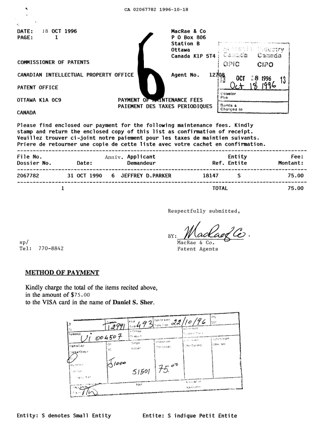 Document de brevet canadien 2067782. Taxes 19961018. Image 1 de 1