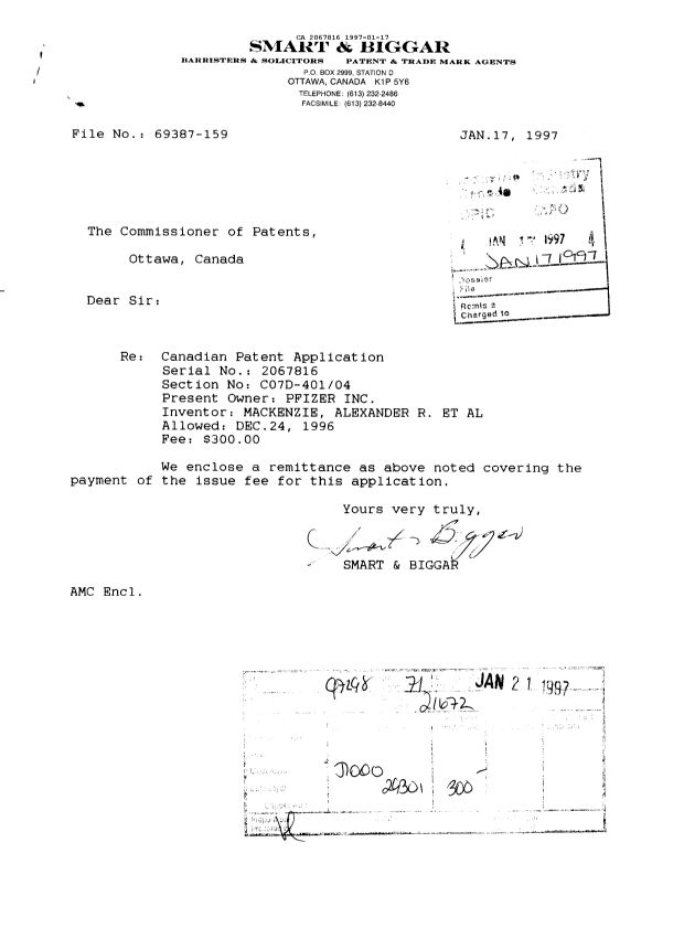 Canadian Patent Document 2067816. Correspondence 19961217. Image 1 of 1