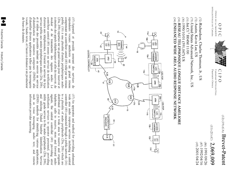 Canadian Patent Document 2069009. Cover Page 20010410. Image 1 of 1