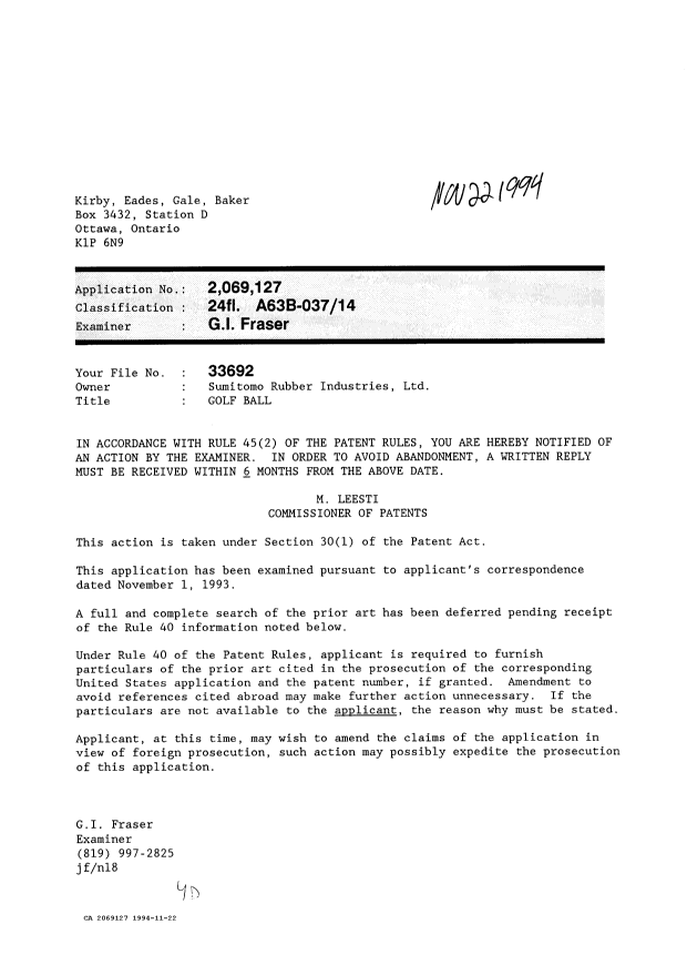 Canadian Patent Document 2069127. Prosecution-Amendment 19931222. Image 1 of 1