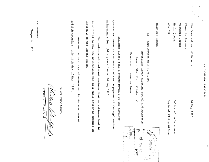 Document de brevet canadien 2069399. Taxes 19941224. Image 1 de 2