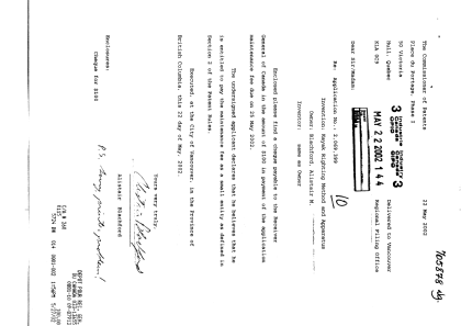 Canadian Patent Document 2069399. Fees 20011222. Image 1 of 1