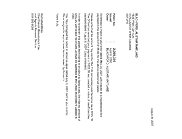 Document de brevet canadien 2069399. Correspondance 20061208. Image 1 de 1