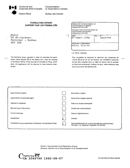 Document de brevet canadien 2069799. Lettre du bureau 19920807. Image 1 de 1