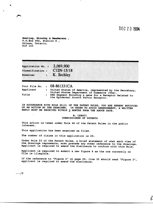 Canadian Patent Document 2069900. Prosecution-Amendment 19941223. Image 1 of 3