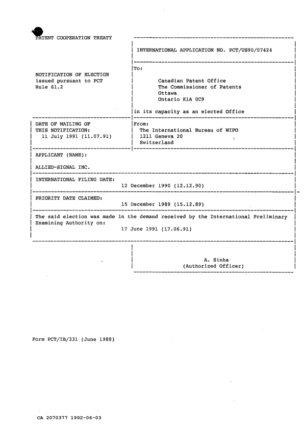 Canadian Patent Document 2070377. International Preliminary Examination Report 19920603. Image 20 of 20