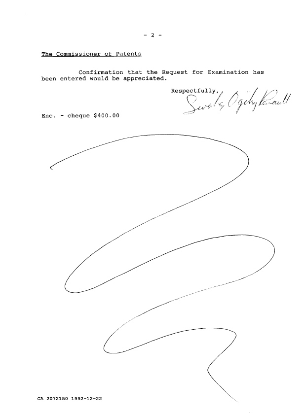 Canadian Patent Document 2072150. Prosecution Correspondence 19921222. Image 2 of 2