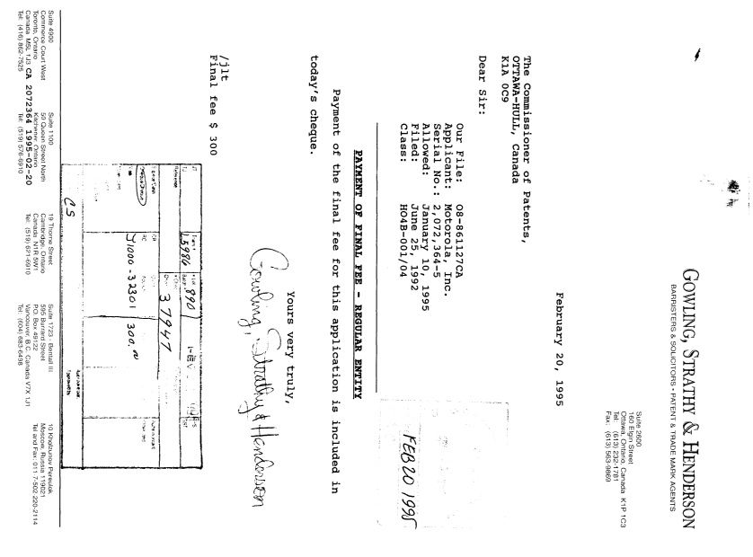 Canadian Patent Document 2072364. PCT Correspondence 19950220. Image 1 of 1