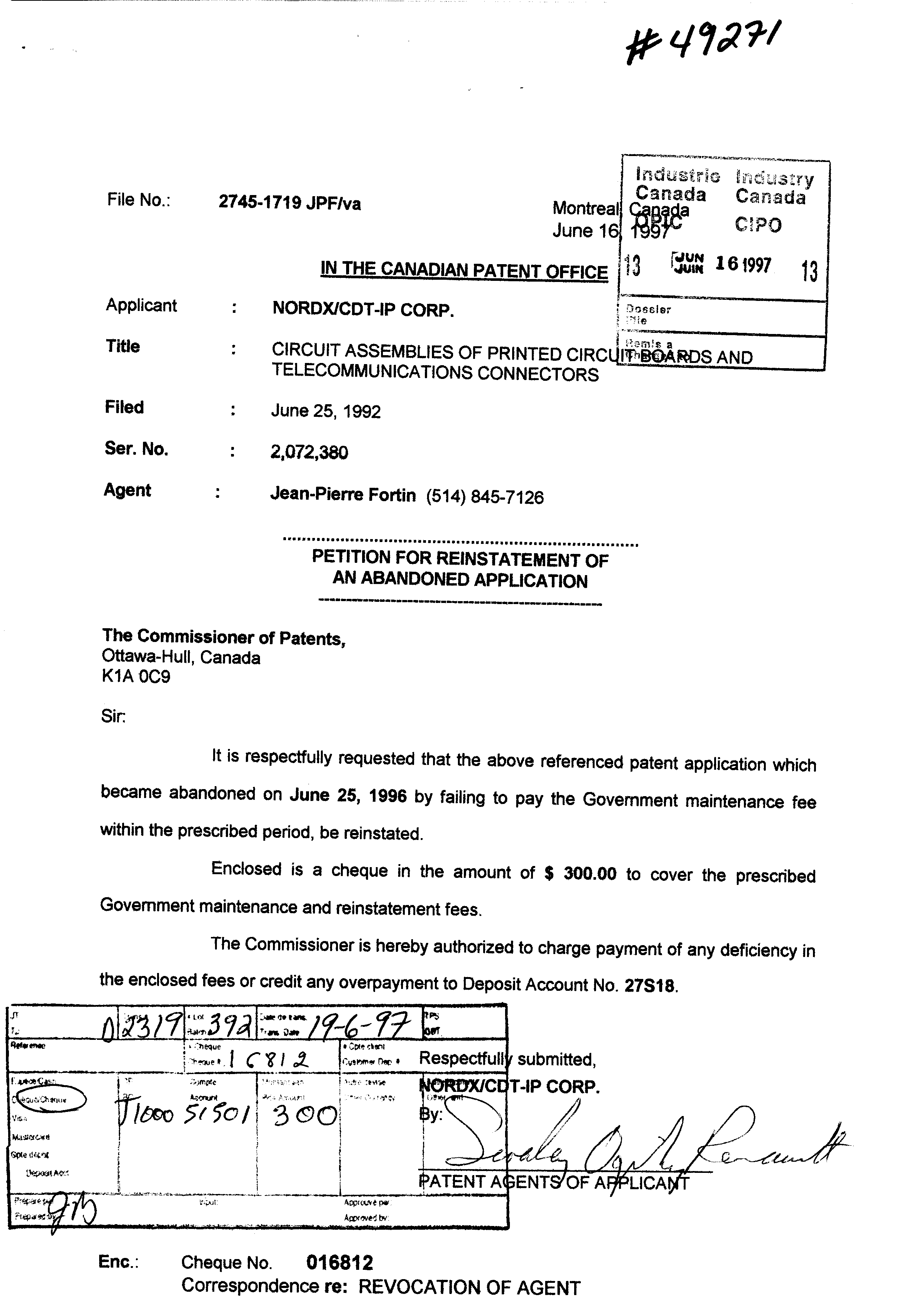 Document de brevet canadien 2072380. Taxes 19961216. Image 1 de 1