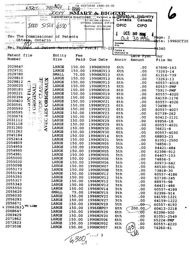 Document de brevet canadien 2073038. Taxes 19961030. Image 1 de 1