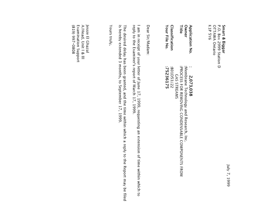 Canadian Patent Document 2073038. Correspondence 19990707. Image 1 of 1