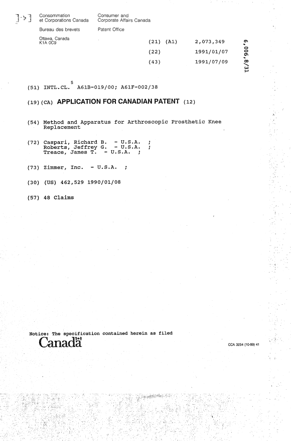 Document de brevet canadien 2073349. Page couverture 19931207. Image 1 de 1
