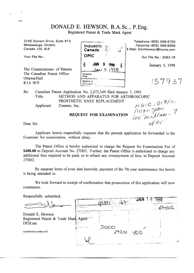 Canadian Patent Document 2073349. Prosecution-Amendment 19971205. Image 1 of 1