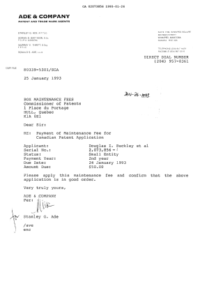 Document de brevet canadien 2073856. Taxes 19930126. Image 1 de 1