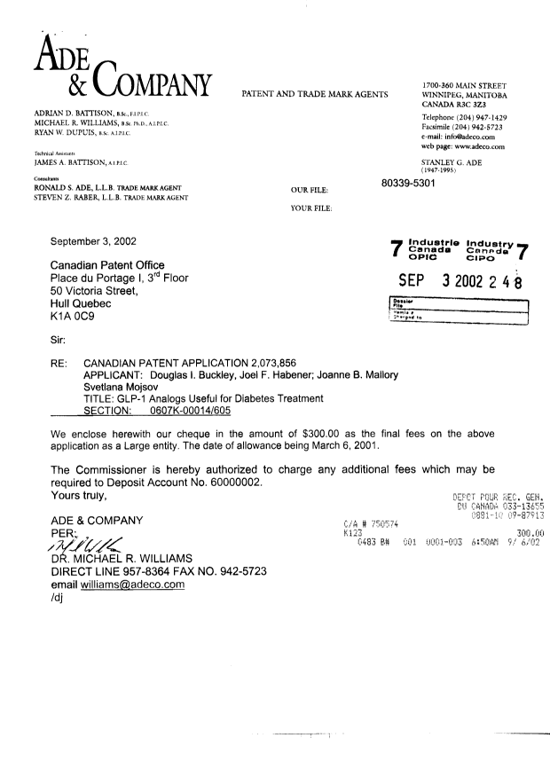 Canadian Patent Document 2073856. Prosecution-Amendment 20020903. Image 2 of 2