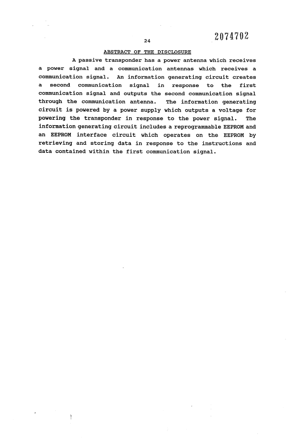 Document de brevet canadien 2074702. Abrégé 19940416. Image 1 de 1