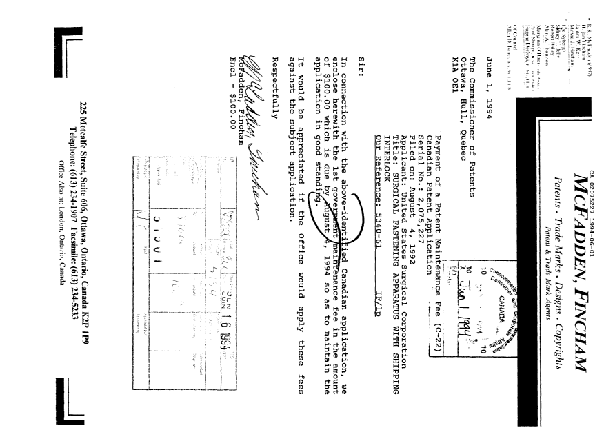 Canadian Patent Document 2075227. Fees 19931201. Image 1 of 1