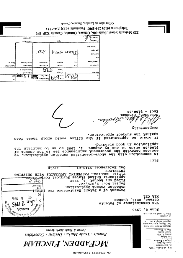 Canadian Patent Document 2075227. Fees 19941208. Image 1 of 1
