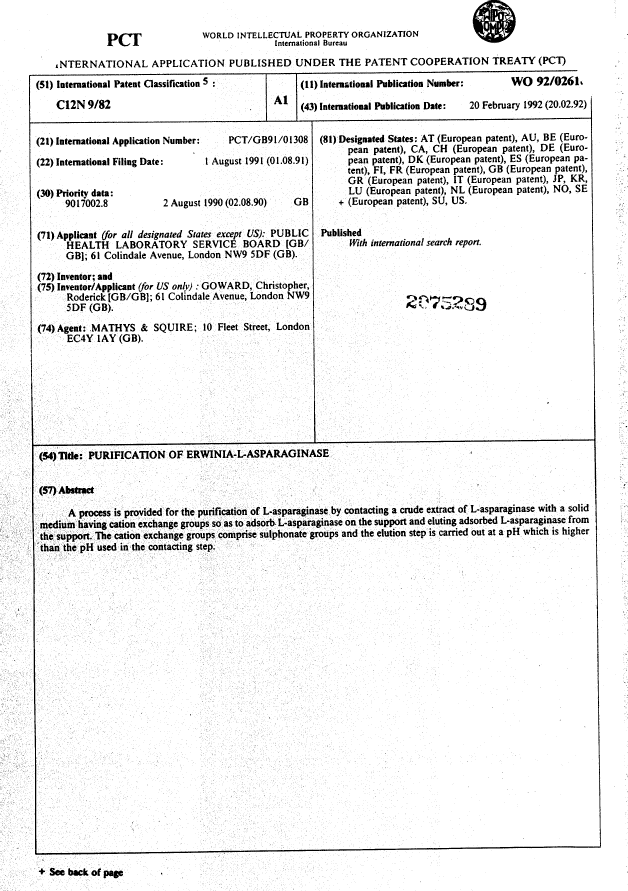 Canadian Patent Document 2075289. Abstract 19950817. Image 1 of 1