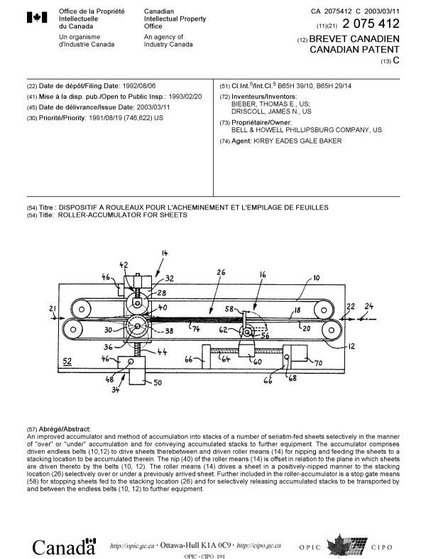 Document de brevet canadien 2075412. Page couverture 20030204. Image 1 de 1