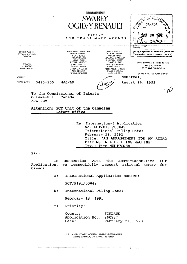 Document de brevet canadien 2076531. Cession 19920820. Image 1 de 6