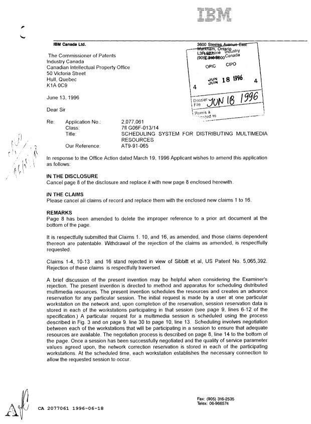Canadian Patent Document 2077061. Prosecution-Amendment 19951218. Image 1 of 2