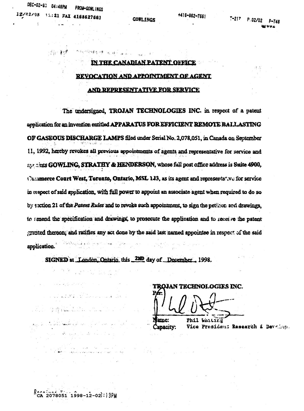 Canadian Patent Document 2078051. PCT Correspondence 19981202. Image 1 of 1