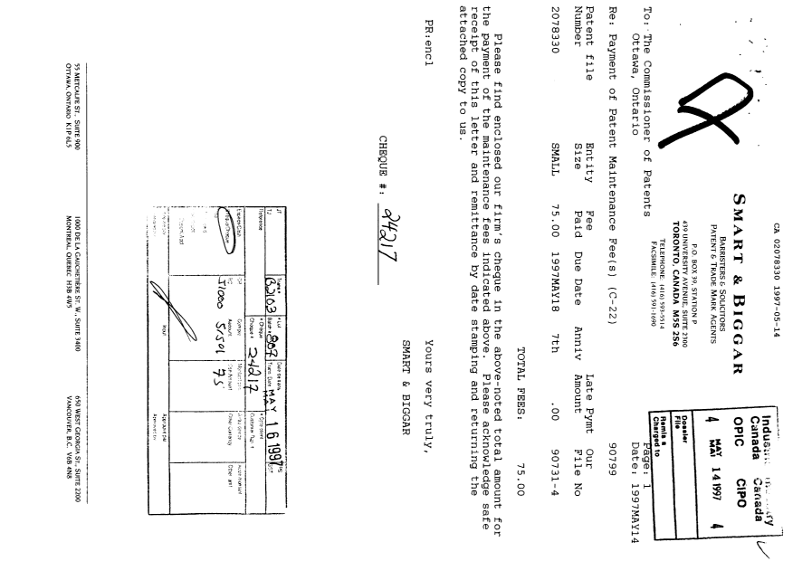 Canadian Patent Document 2078330. Fees 19970514. Image 1 of 1