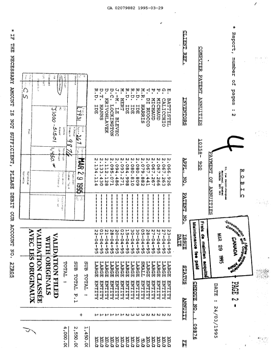 Document de brevet canadien 2079882. Taxes 19950329. Image 1 de 1