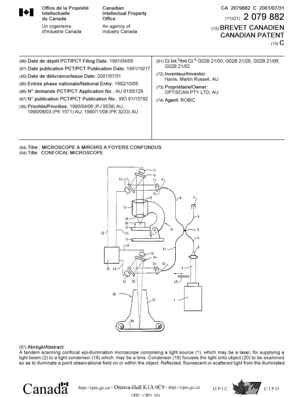 Document de brevet canadien 2079882. Page couverture 20010718. Image 1 de 1