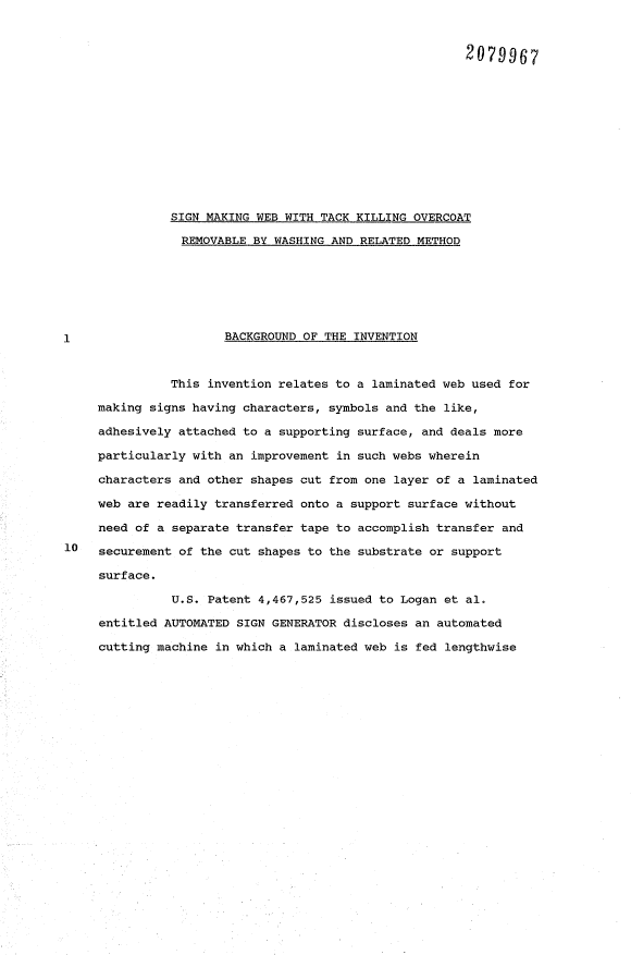 Canadian Patent Document 2079967. Description 19931211. Image 1 of 16