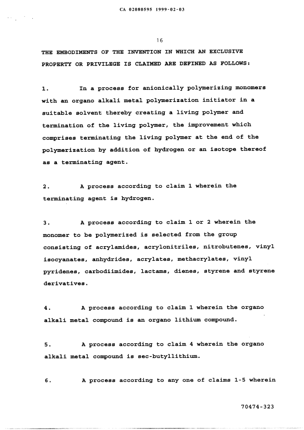 Document de brevet canadien 2080595. Revendications 19990203. Image 1 de 3